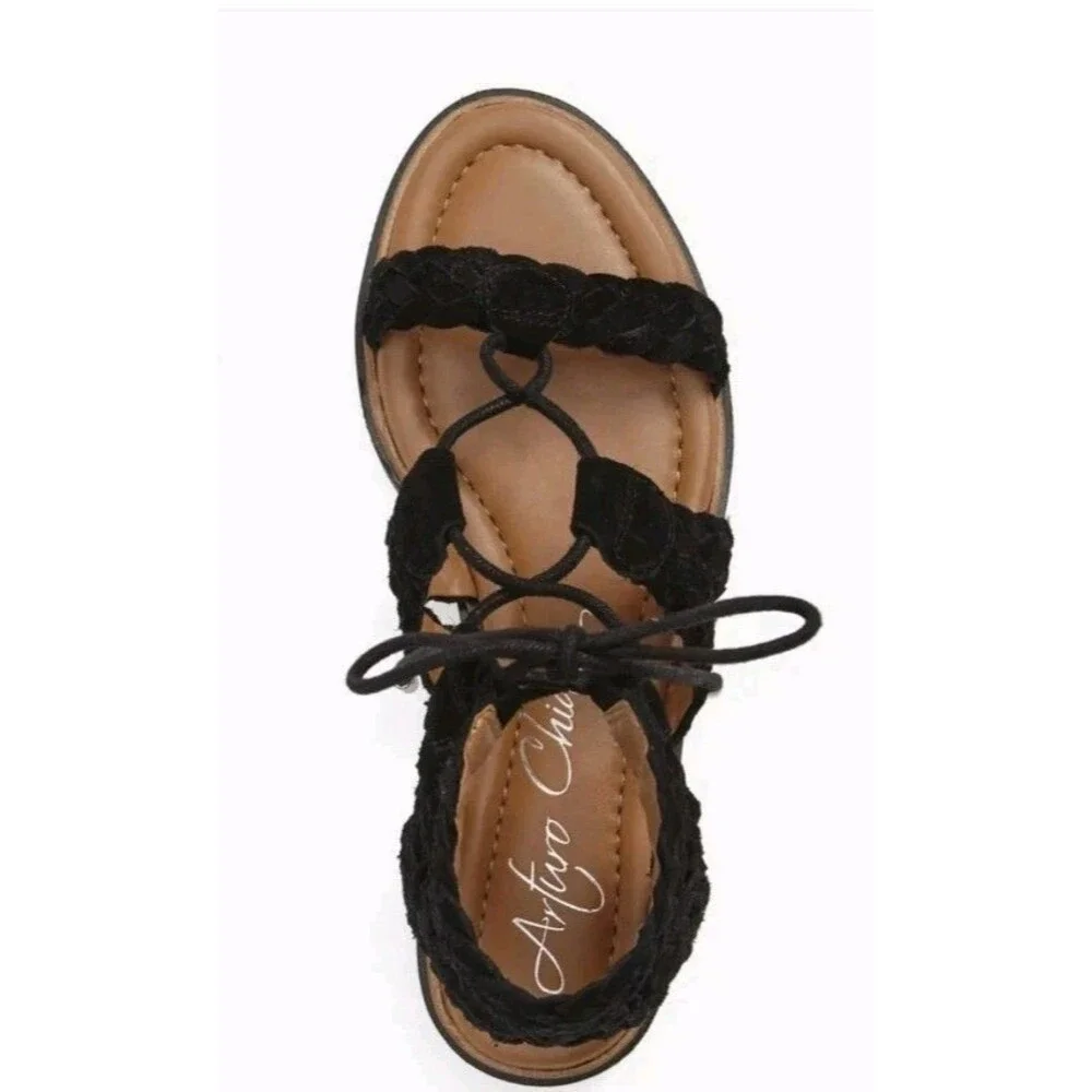 Arturo Chiang Women's black braided suede Leather Sandals   Size‎ 7M